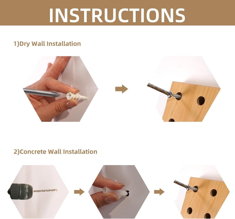 UMICAL Brown & Beige Wood Pegboard Modular Display Wooden Pegboard Combination Wall Organizer Storage Wall Hooks Shelf for Home, Office, Bathroom, Comes with 4 Pieces Pegboards - Image 3